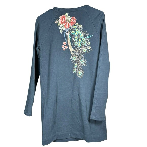 Driftwood Layla XS Dress Tunic Navy Blue Cotton Embroidered Peacock Floral Boho - Picture 10 of 13